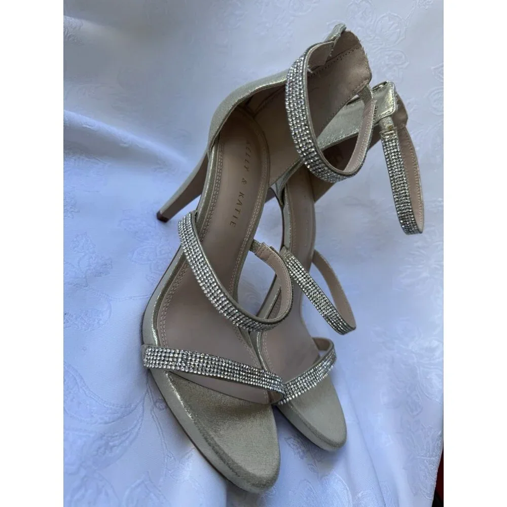 Kelly & Katie Sz 9 M Gold Metallic Courtney Jeweled Stiletto Heels Party